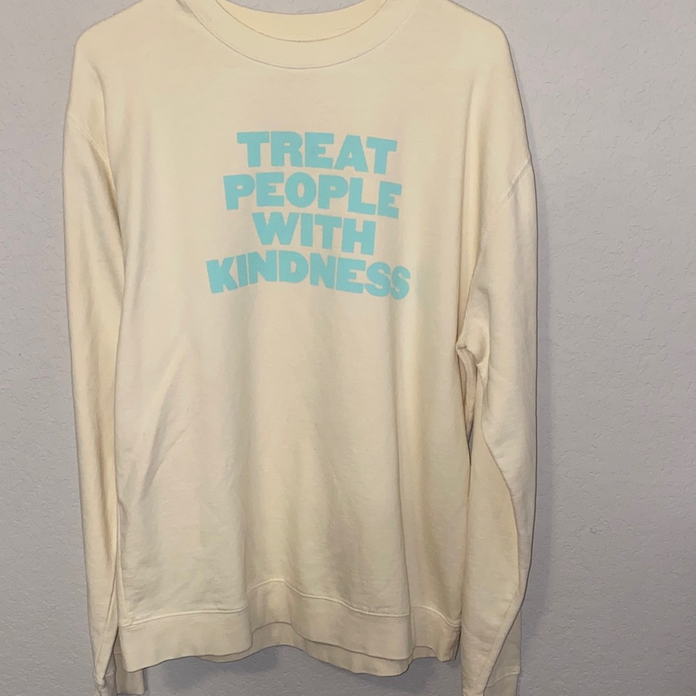 Cream Sweatshirt with Blue Text